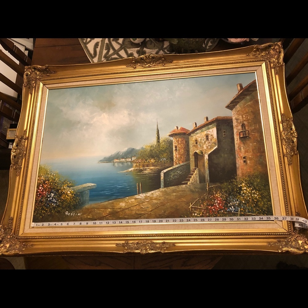 24x36 Rossini Oil Painting Coastal Italian Villa.